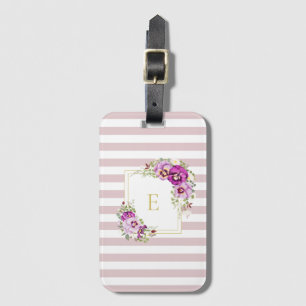Etiqueta Para Maletas Bandas de Pansies Vintage Florales Elegantes Monog