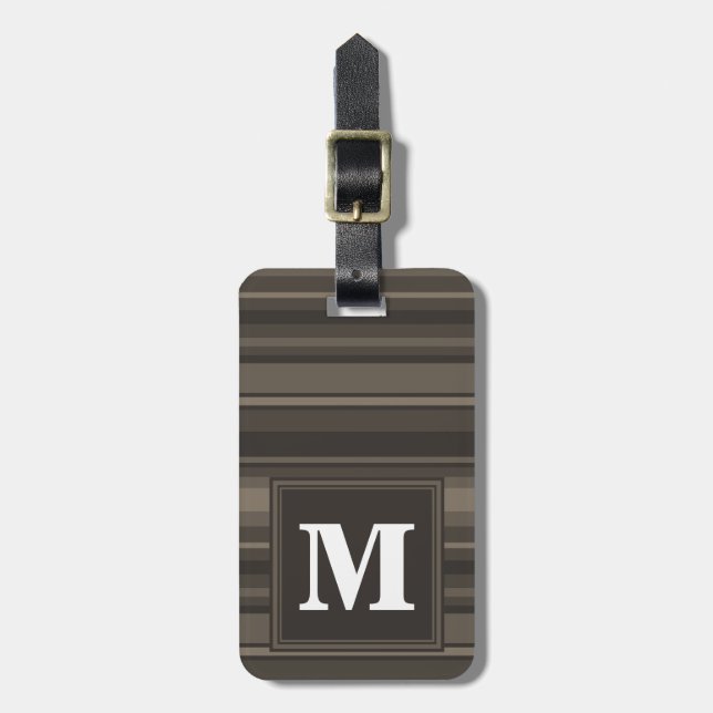 Etiqueta Para Maletas Bandas de taupe monogramo (Frente Vertical)