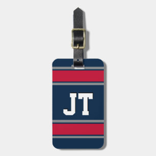 Etiqueta Para Maletas Bandas deportivas azules, rojas y plateadas monogr