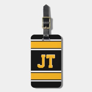 Etiqueta Para Maletas Bandas deportivas de monograma negro y oro