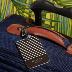 Etiqueta Para Maletas Bandas horizontales monogramo marrón y blanco