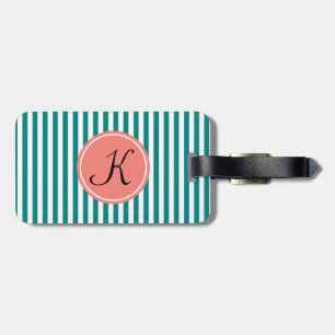 Etiqueta Para Maletas Bandas rosadas Verde azuladas, blancas y corales d