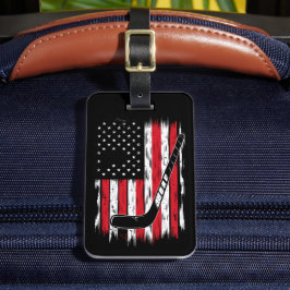 Etiqueta Para Maletas Bandera Americana De Hockey Deportes Retro Vintage