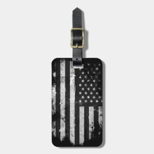 Etiqueta Para Maletas Bandera americana del Grunge blanco y negro