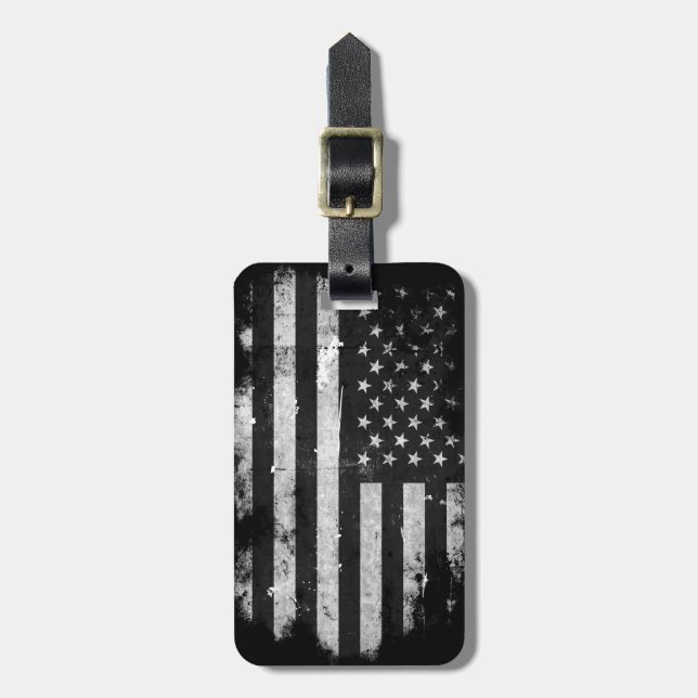 Etiqueta Para Maletas Bandera americana del Grunge blanco y negro (Frente Vertical)