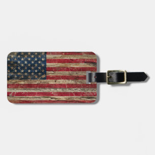 Etiqueta Para Maletas Bandera americana del vintage de madera
