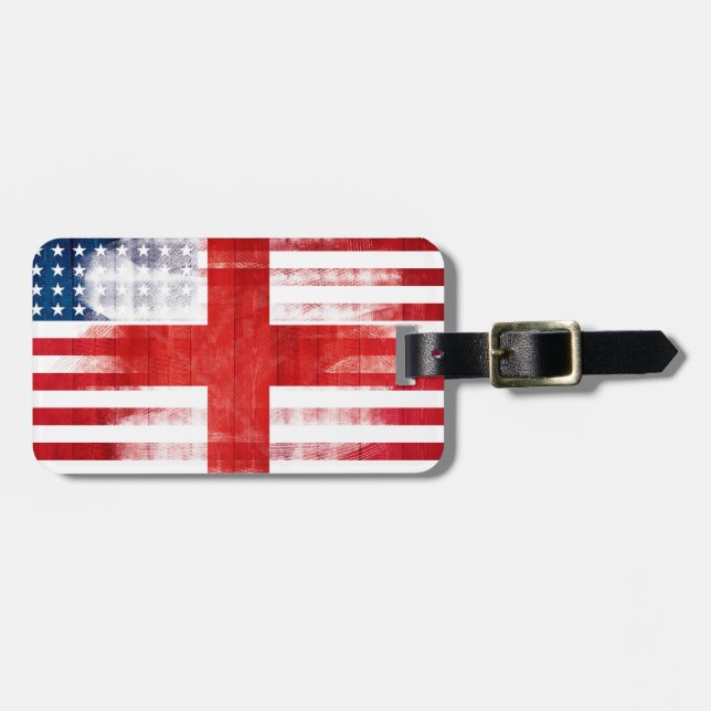 Etiqueta Para Maletas Bandera americana inglesa rústica (Frente Horizontal)