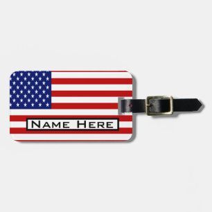 Etiqueta Para Maletas Bandera Americana Muy Guay Con Su Nombre Monograma