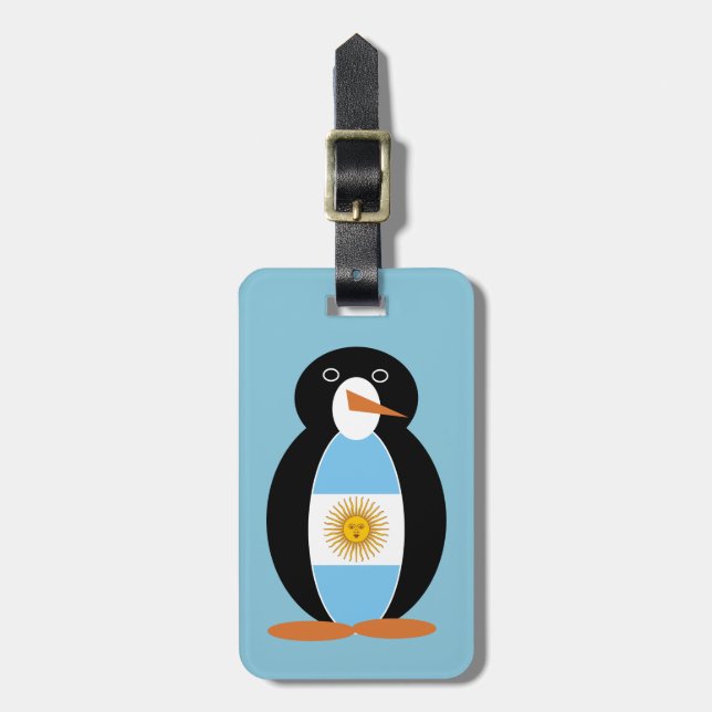 Etiqueta Para Maletas Bandera argentina Sr. Penguin sobre azul (Frente Vertical)