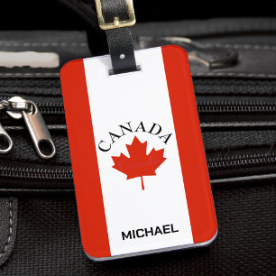 Etiqueta Para Maletas Bandera canadiense roja y blanca