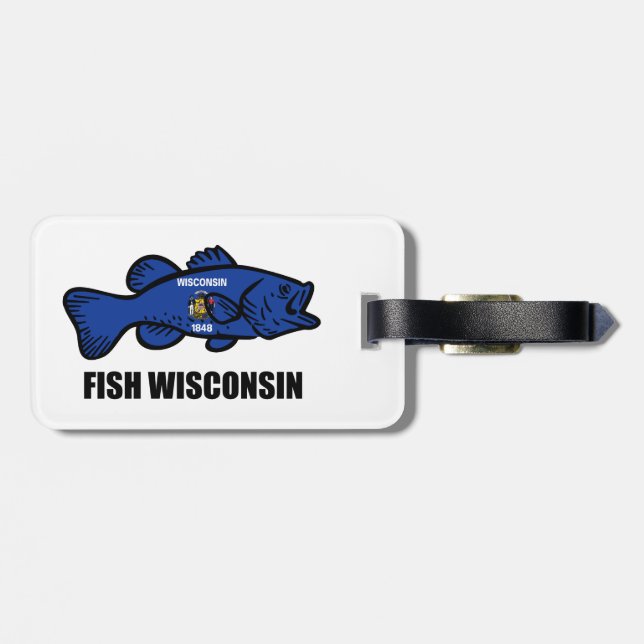 Etiqueta Para Maletas Bandera de Fish Wisconsin (Atrás Horizontal)