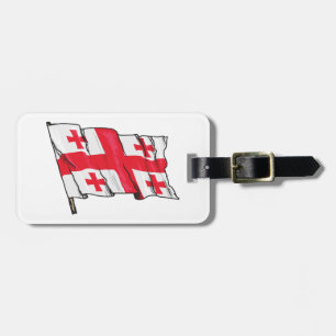 Etiqueta Para Maletas Bandera de Georgia ondeando roja y blanca con cinc
