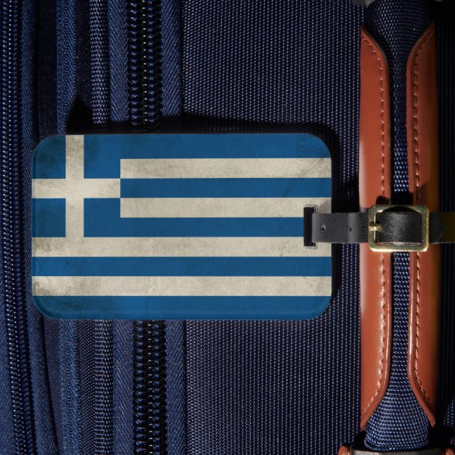 Etiqueta Para Maletas Bandera de Grecia Grunge (Anverso In Situ 4)