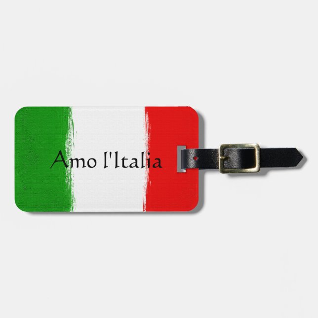 Etiqueta Para Maletas Bandera de Italia. amo Italia (Frente Horizontal)