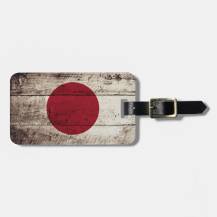 Etiqueta Para Maletas Bandera de Japón en grano de madera viejo