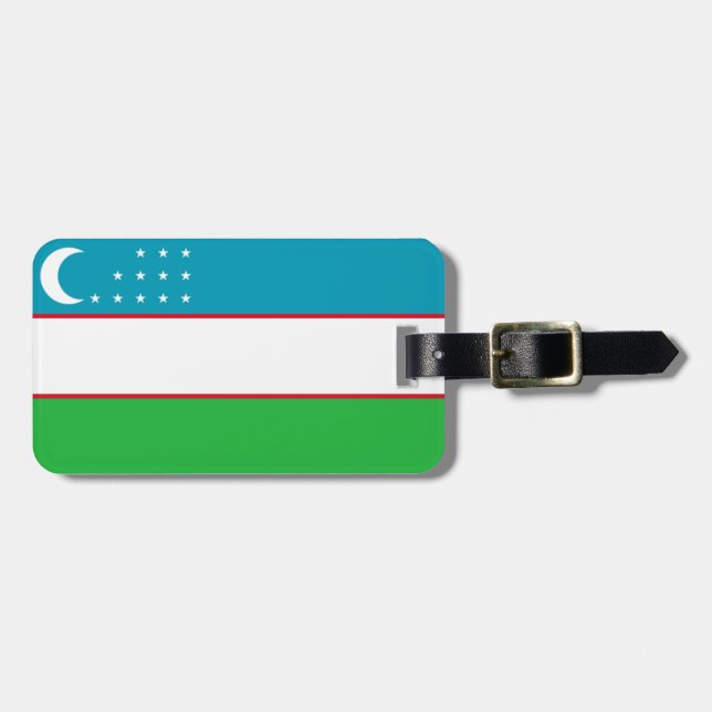 Etiqueta Para Maletas Bandera de la identificación fácil de Uzbekistán (Frente Horizontal)