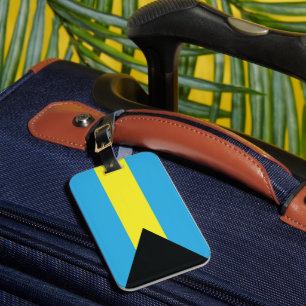 Etiqueta Para Maletas Bandera de las Bahamas en azul, negro y amarillo