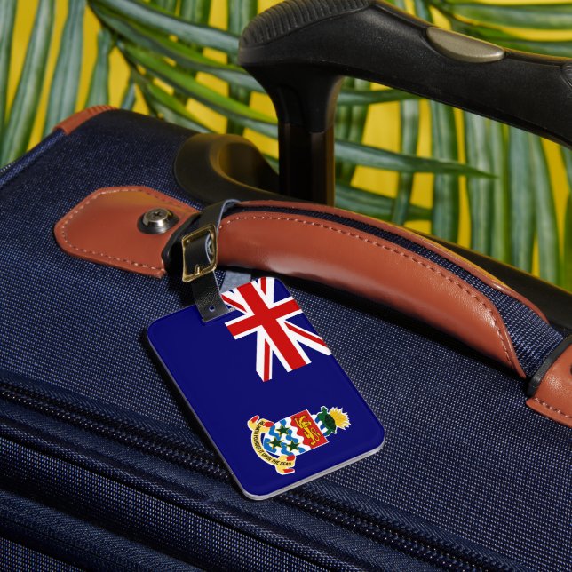 Etiqueta Para Maletas Bandera de las Islas Caimán Vacaciones tropicales  (Anverso In situ 1)