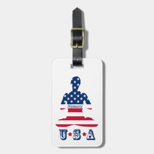 Etiqueta Para Maletas Bandera de los Estados Unidos meditación yoga amer