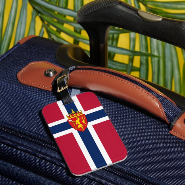 Etiqueta Para Maletas Bandera de Noruega/ Escudo de armas (Anverso In situ 1)