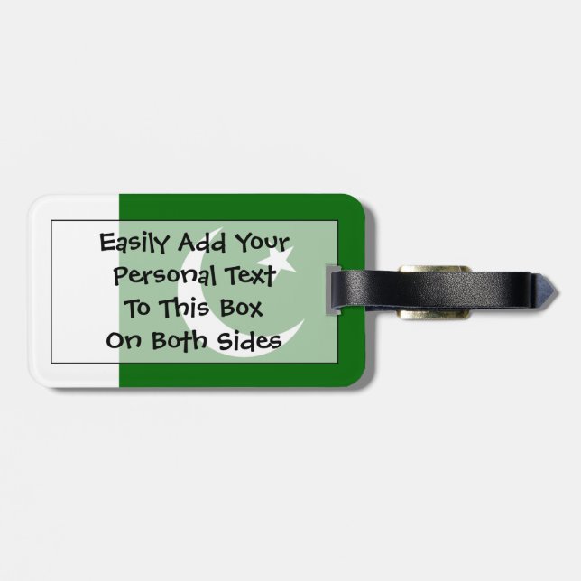 Etiqueta Para Maletas Bandera de Pakistán, identificación personal fácil (Atrás Horizontal)