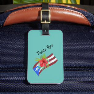 Etiqueta Para Maletas Bandera de Puerto Rico con flor de maga boricua