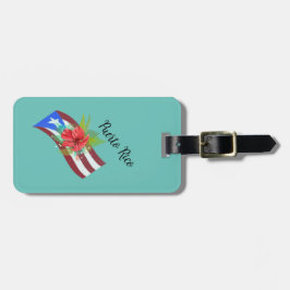Etiqueta Para Maletas Bandera de Puerto Rico con flor de maga boricua