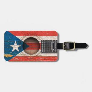 Etiqueta Para Maletas Bandera de Puerto Rico en la guitarra acústica