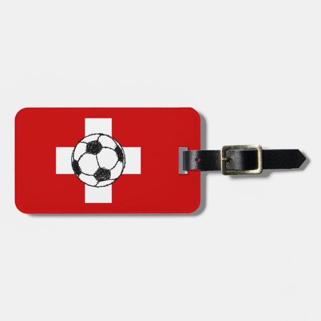 Etiqueta Para Maletas Bandera de Suiza | Balón de fútbol (Frente Horizontal)