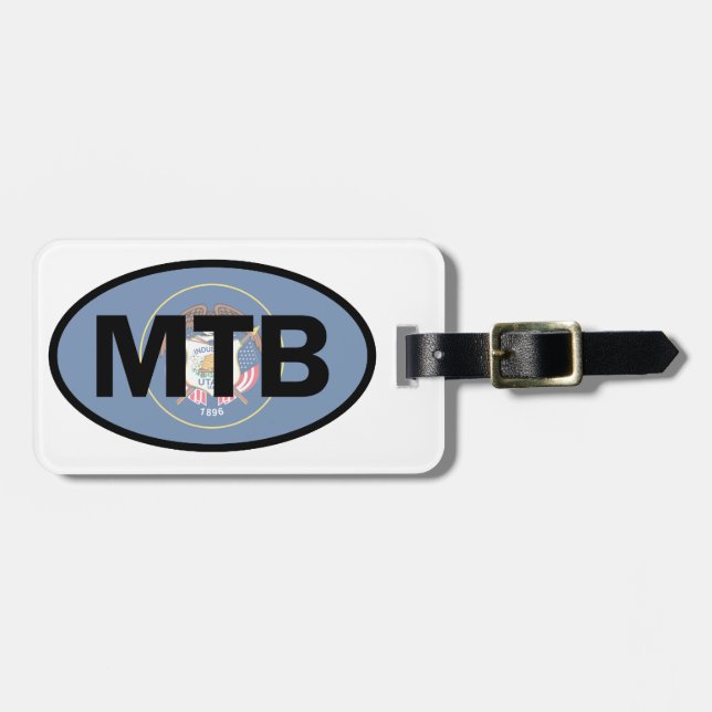 Etiqueta Para Maletas Bandera de Utah en bicicleta de montaña (Frente Horizontal)