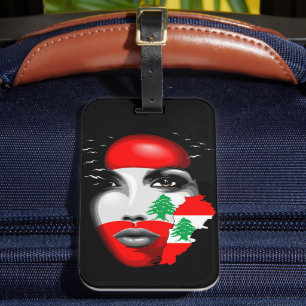 Etiqueta Para Maletas Bandera del Líbano y mapa de la cara de los chicas