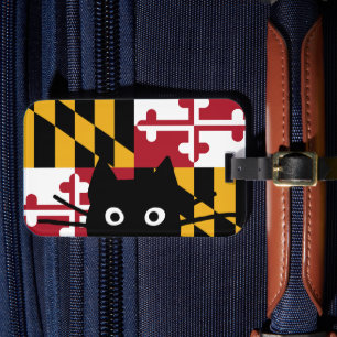 Etiqueta Para Maletas Bandera estatal de Maryland, gato negro de Peeking