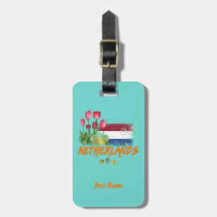 Etiqueta Para Maletas Bandera holandesa vintage y tulipán holandés