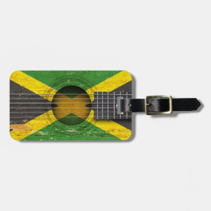 Etiqueta Para Maletas Bandera jamaicana en la guitarra acústica vieja