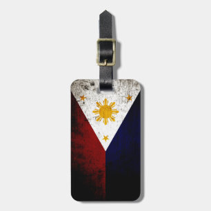 Etiqueta Para Maletas Bandera negra de Filipinas del Grunge