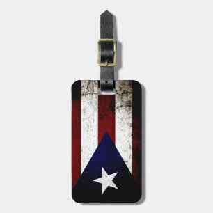 Etiqueta Para Maletas Bandera negra de Puerto Rico del Grunge