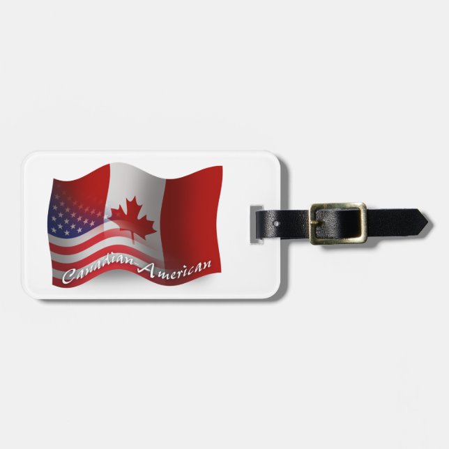 Etiqueta Para Maletas Bandera que agita Canadiense-Americana (Frente Horizontal)