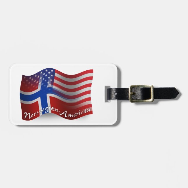 Etiqueta Para Maletas Bandera que agita Noruego-Americana (Frente Horizontal)