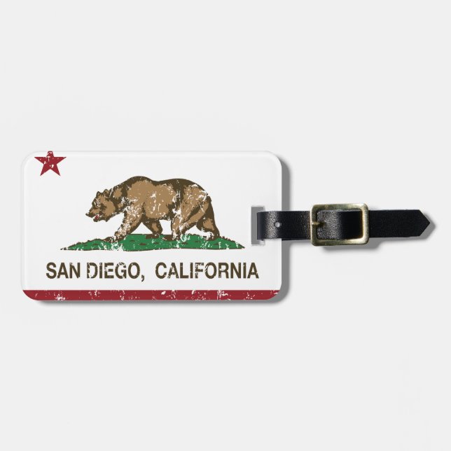 Etiqueta Para Maletas bandera San Diego de California apenada (Frente Horizontal)