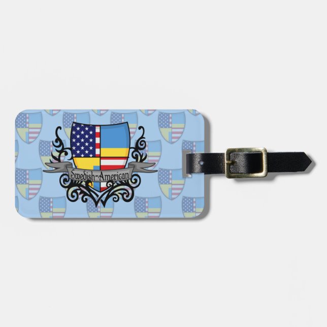 Etiqueta Para Maletas Bandera Sueco-Americana del escudo (Frente Horizontal)