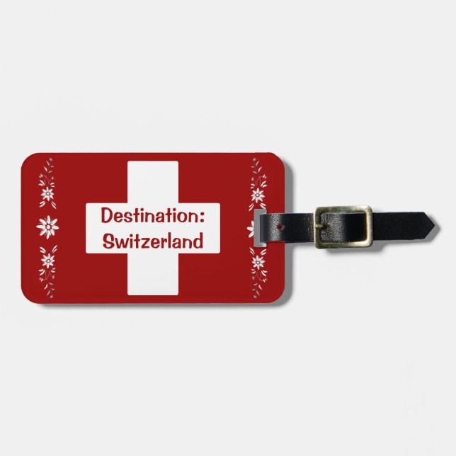 Etiqueta Para Maletas Bandera y edelweiss suizos (Frente Horizontal)