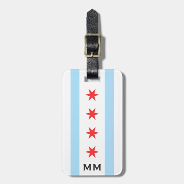 Etiqueta Para Maletas Bandera y monograma de Chicago (Frente Vertical)