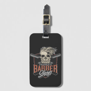Etiqueta Para Maletas Barbería personalizada Hipster Skull y Razors