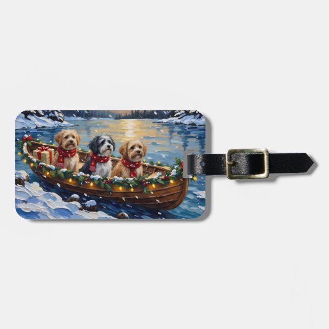 Etiqueta Para Maletas Barca de Navidad Lhasa Apso Fiesta (Frente Horizontal)
