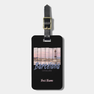 Etiqueta Para Maletas Barcelona Catalonia sunset Skyline España vintage