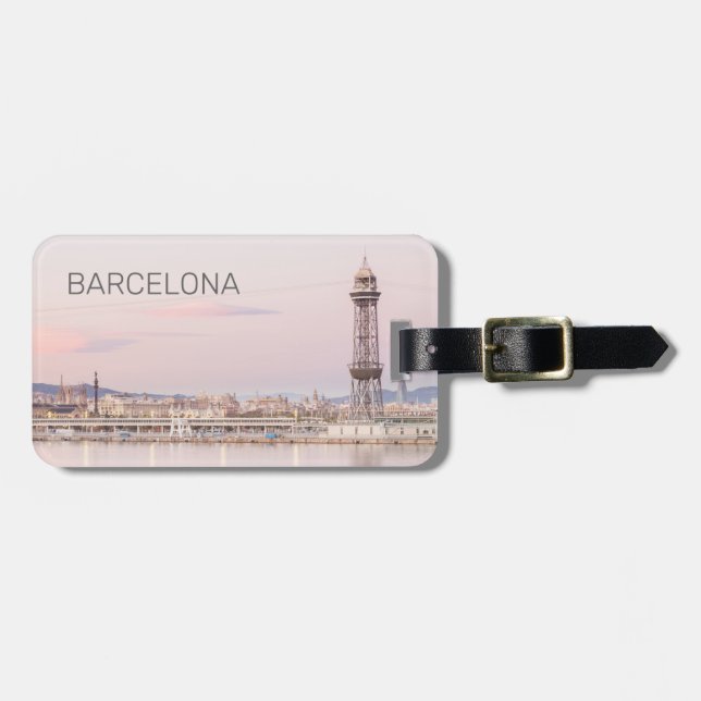 Etiqueta Para Maletas Barcelona Skyline Sunset Cataluña España (Frente Horizontal)