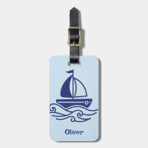 Etiqueta Para Maletas Barco de vela azul minimalista navegación marítima