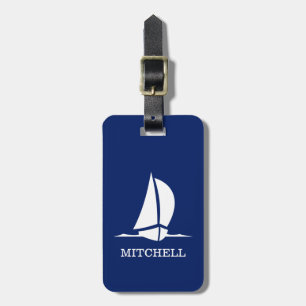 Etiqueta Para Maletas Barco de vela azul personalizado
