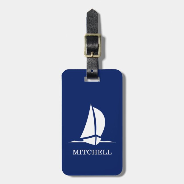 Etiqueta Para Maletas Barco de vela azul personalizado (Frente Vertical)