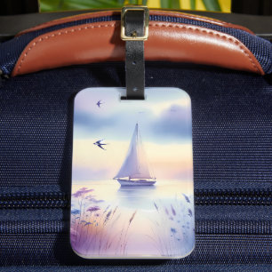 Etiqueta Para Maletas Barco de vela pastel Paisaje soñado costero